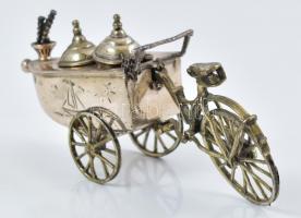 Ezüst(Ag) miniatűr fagyis kocsi, jelzett, h: 10,5 cm, nettó: 65,24 g