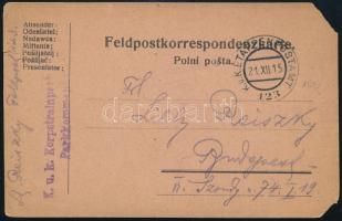 1915 Tábori posta levelezőlap K.u.k. Korpstrainpark Parkkommando + EP 123