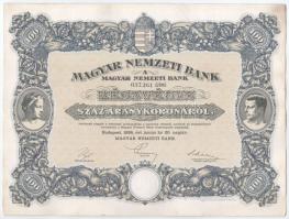 Budapest 1924. "Magyar Nemzeti Bank" részvény 100K-ról (2x), sorszámkövetők "037.261-...