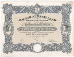 Budapest 1924. "Magyar Nemzeti Bank" részvény 100K-ról (2x), sorszámkövetők "037.261-...