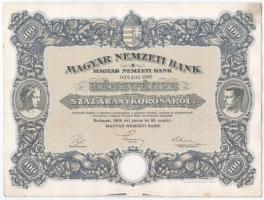 Budapest 1924. "Magyar Nemzeti Bank" részvény 100K-ról (2x), sorszámkövetők "029.493 ...