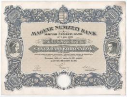 Budapest 1924. "Magyar Nemzeti Bank" részvény 100K-ról (2x), sorszámkövetők "029.493 ...