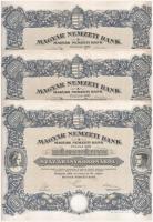 Budapest 1924. Magyar Nemzeti Bank részvény 100K-ról (3x), sorszámkövetők 052.243 - 052.245, szelvényekkel, szárazpecséttel T:I-,II fo. / Hungary 1924. Magyar Nemzeti Bank Hungarian National Bank share about 100 Korona (3x) with sequential serials 052.243 - 052.245, with coupons, embossed stamp C:XF spotted