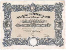 Budapest 1924. "Magyar Nemzeti Bank" részvény 100K-ról (3x), sorszámkövetők "052.243 ...