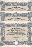 Budapest 1924. Magyar Nemzeti Bank részvény 100K-ról (3x), sorszámkövetők 028.787 - 028.789, szelvényekkel, szárazpecséttel T:I-,II fo. / Hungary 1924. Magyar Nemzeti Bank Hungarian National Bank share about 100 Korona (3x) with sequential serials 028.787 - 028.789, with coupons, embossed stamp C:XF spotted