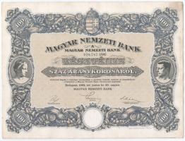 Budapest 1924. "Magyar Nemzeti Bank" részvény 100K-ról (3x), sorszámkövetők "028.787 ...