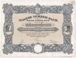 Budapest 1924. "Magyar Nemzeti Bank" részvény 100K-ról (3x), sorszámkövetők "028.787 ...