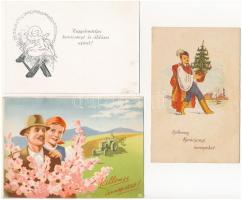 6 db főleg RÉGI üdvözlő motívum képeslap / 6 mostly pre-1945 greeting motive postcards