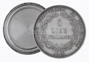 Olasz Államok / Lombardia-Velence / Forradalmi kormány 1848M 5L Ag Milánó, csavaros kémpénzzé alakít...