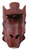 Japán fa maszk, kisebb repedésekkel, h: 26 cm