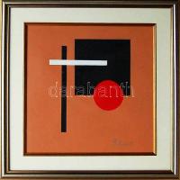 Dévényi János (1956-): fekete négyzet, vörös kör (Marian Cozma emlékére) akril-papír, szignált , keretben 38x38 cm