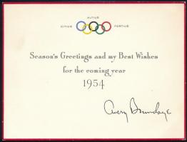 1953 Nemzetközi Olimpiai Bizottság újévi üdvözlőkártya Avery Brundage, a Nemzetközi Olimpiai Bizottság elnöke nyomtatott aláírásával