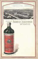 Budapest XI. Saxlehner András Hunyadi János keserűvíz üzeme, reklám. Bruchsteiner és fia Art Nouveau litho (fl)