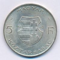 1947. 5Ft Ag "Kossuth" T:1-,2 patina 
Adamo F8.1