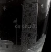 Orrefors jelzéssel Morups T?nge üveg váza, apró csorbával és karcolásokkal, m: 18 cm