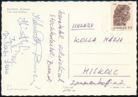 cca 1969-1970 Stockholm, a magyar öttusa válogatott tagjai által képeslap, rajta, Dr. Nagy Imre (1933-2013), Balczó András (1938-, "Bandi'.), Bakó Pál (1946-), Kelemen Péter (1946-), Horváth László (1946-) és mások aláírásaival.