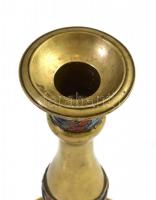 Kínai zománcozott réz gyertyatartó, 2 db, m: 19,5 cm