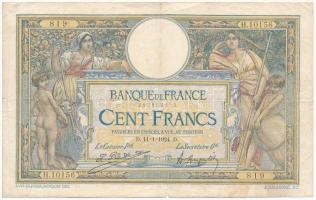 Franciaország 1924. 100Fr T:III,III- tűly. France 1924. 100 Francs C:F,VG pinholes