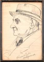Rézmán Gyula (1911-196?): Férfi portréja, 1941. Szén, papír, jelzett, üvegezett fa keretben, 28,5x18,5 cm