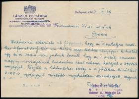 1947 László és Társa osztálysorsjegy főárusító, Bp., levél címeres fejléces papíron, eredeti borítékban