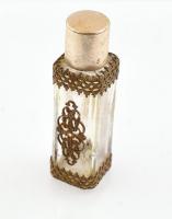 Parfümös üvegcse réz rátéttel, jelzett, m: 7 cm