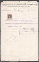 1923 Gyógyáru Kereskedelmi Rt., Debrecen, bizonyítvány utazó ügynök részére, 10 korona okmánybélyeggel, szakadásokkal