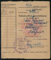 1948 Közmunka igazolvány Kossuth címerrel,