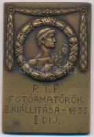 1933. P.T.P. Fotóamatőrök III. kiállítása - 1933 - II. díj egyoldalas Br plakett (61x42mm) T:2