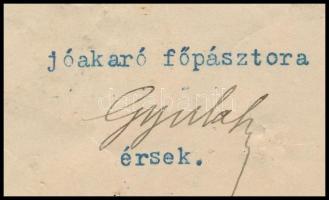 1909 Veszprémi Városy Gyula (1846-1910) kalocsai érsek autográf aláírása levélen, sérült, foltos, hi...