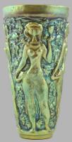 Zsolnay eozin mázas pohár női alakokkal. Jelzett, hibátlan 15,5 cm