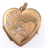 8K arany (Au) szív alakú fényképtartós medál, jelzett, kopásnyomokkal, bruttó: 3,4 g