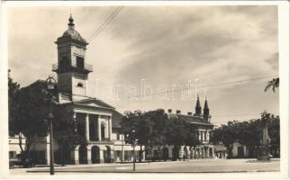1943 Zombor, Sombor; Városháza és római katolikus templom. Stévó István kiadása / town hall, Catholic church
