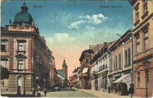 Kassa, Kosice; Kossuth Lajos utca, Bradovka Gyula üzlete. Vasúti levelezőlapárusítás 46. sz. - 1915. / street view, shops (EM)