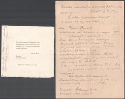 Vértes Emil (Marcel testvére) és Goldberger Irma esküvői meghívója, családi értesítője, levelezések, 12 db