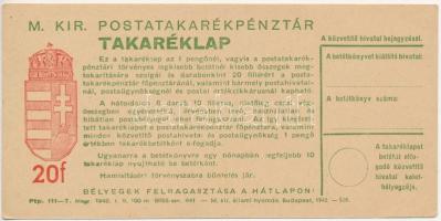 1942. M. Kir. Postatakarékpénztár - Takaréklap befizetési lap T:I-