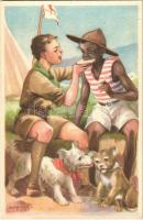 A cserkész minden cserkészt testvérének tekint. Cserkész levelezőlapok kiadóhivatala / Hungarian boy scout art postcard s: Márton L.