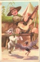 A cserkész vidám és meggondolt. Cserkész levelezőlapok kiadóhivatala / Hungarian boy scout art postcard s: Márton L.