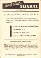 Rádai Imre. József Attila színház (Budapest XIII. Váci út 63.) reklámlapja (non PC) (EK)