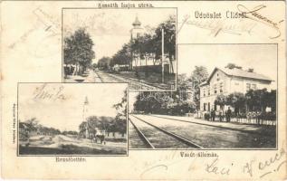 1905 Üllő, Kossuth Lajos utca, Erzsébet tér, vasútállomás. Bergner Miksa kiadása (EK)