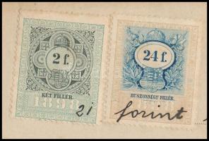 1898 Nyugtatvány 2f és 24f (kék festékcsíkok) okmánybélyeggel