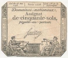 Franciaország 1793. 50s Assignata vízjellel és szárazpecséttel T:III  France 1793. 50 Sols Assignat with watermark and embossed stamp C:F  Krause A70