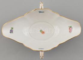 Herendi virágmintás szószos tál, kézzel festett, jelzett, minimális kopással, 23x17x8 cm