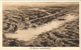 1934 Balaton, madártávlatból, térkép (EK)