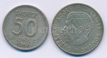 Svédország 1961. 50ö Ag + 1962. 1K Ag VI. Gusztáv T:2,2- Sweden 1961. 50 Öre Ag + 1962. 1 Krona Gustaf VI C:XF,VF