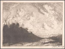 Rudnay Gyula (1878-1957): Tájkép gémeskúttal. Rézkarc, papír, jelzett (paszpartu által takarva) és u...