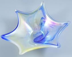 Muranoi üveg kínáló tál. Irizáló, anyagában színezett, jelzett, hibátlan. d: 31 cm