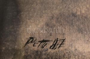 Pető János (1940-2009): Ülő alak, 1987. Vegyes technika, papír. Üvegezett fa keretben. 44,5x65 cm