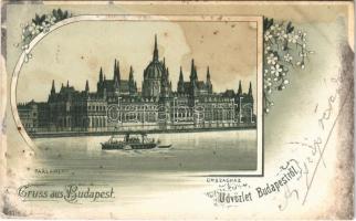 1898 Budapest V. Országház, Parlament, gőzhajó. Art Nouveau, floral, litho (EB)