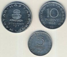 1948. 5Ft+10Ft+20Ft Ag "Petőfi, Széchenyi, Táncsics-Szabadságharc" sor T:2