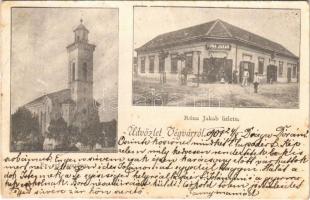 1901 Végvár, Tormac; református templom, Róna Jakab üzlete / Calvinist church, shop (fl)
